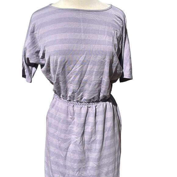 Garnet Hill Purple Dress Woman's XS Elastic Gathered Waist Pockets  Soft Comfy - Picture 2 of 10